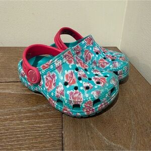 Crocs Classic Clogs Baby Girls Shoes Slip On Size 6 Teal and Pink Flowers Floral